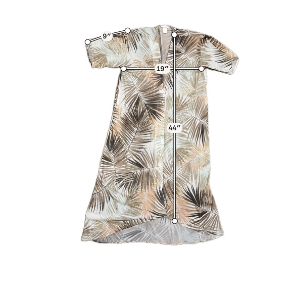 H&M Neutral Brown Tropical Print Button Front Semi Sheer Long Swim Cover Up SZ 2 - Picture 8 of 8